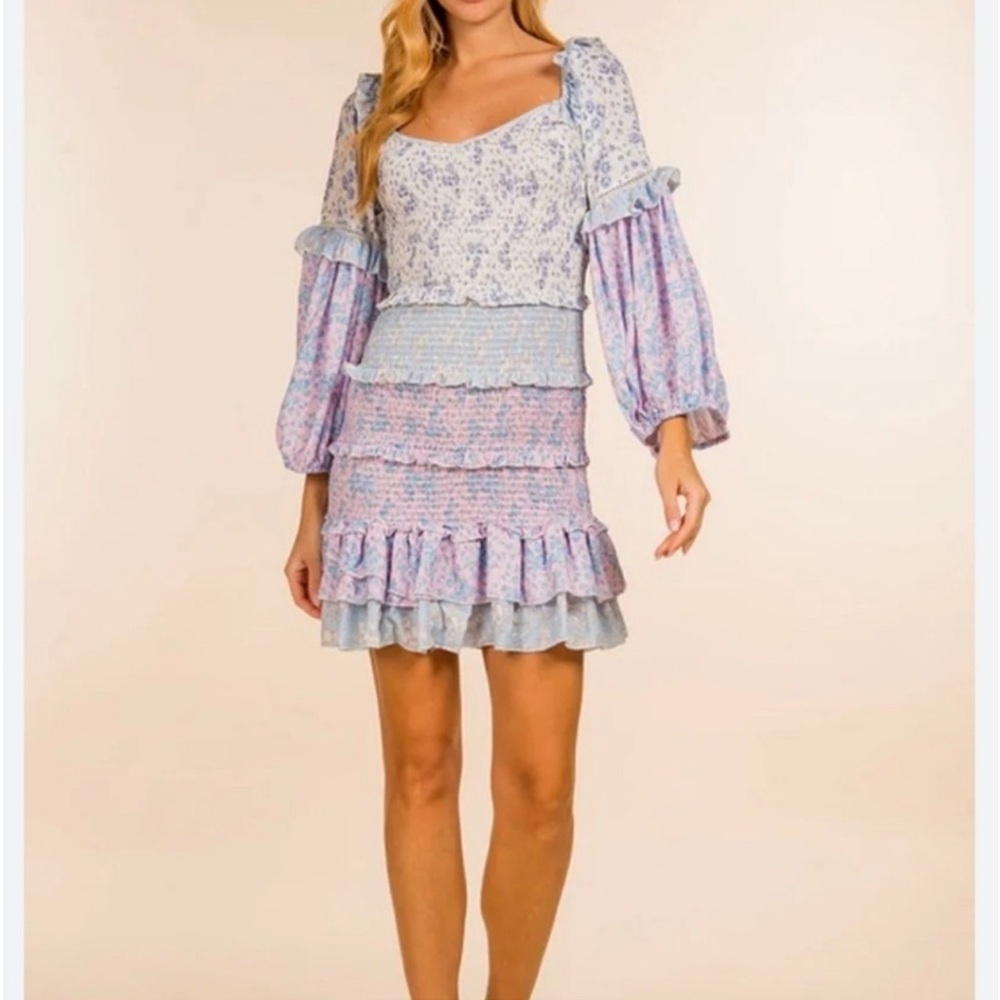 LoveShackFancy Ensley Mini Dress Blueberry Dust Size Large NWT
